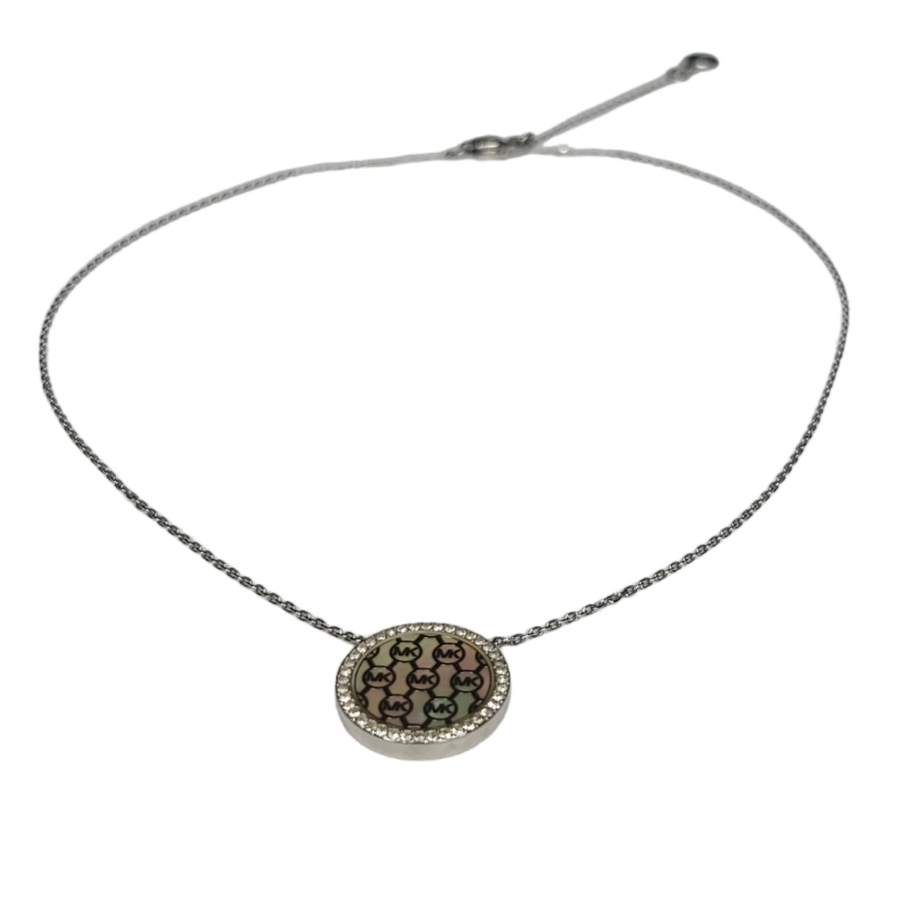Michael Kors Monogram Silver Tone Minimalist Necklace with small flaw